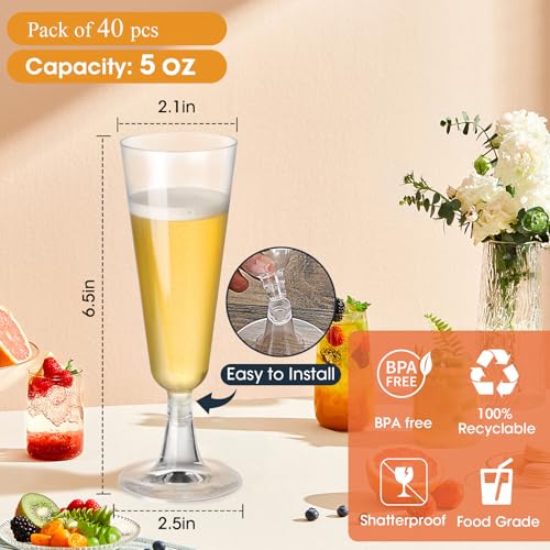 SUREHOME Plastic Champagne Flutes 40 Pack Disposable Champagne Glasses 5oz Clear Plastic Mimosa Glasses Wedding Cocktail Cups Bulk for New Years Eve Party Supplies 2026 Engagement Birthday Decorations - My Kitchen Products