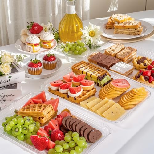 SUT 6-Pack Clear Serving Trays for Entertaining-16 x 11" Serving Platters for Snacks, Fruit, Cookies, Dessert, Reusable Plastic Trays for Serving Food and Party Organization in Kitchen & for Parties - My Kitchen Products