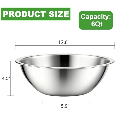 Suwimut 3 Pack Stainless Steel Mixing Bowls, 6 Quart Flat Base Stainless Steel Serving Bowls, 12.6 Inch Mirror Polish Large Metal Bowl Set for Kitchen Cooking, Baking, Prepping - My Kitchen Products