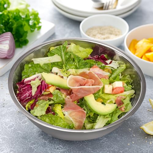 Suwimut 3 Pack Stainless Steel Mixing Bowls, 6 Quart Flat Base Stainless Steel Serving Bowls, 12.6 Inch Mirror Polish Large Metal Bowl Set for Kitchen Cooking, Baking, Prepping - My Kitchen Products