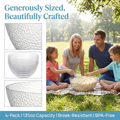 Suwimut 4 Pack Clear Plastic Serving Bowls, 135 OZ Large Round Plastic Bowls, 10 Inch Disposable Reusable Salad Mixing Bowl Buffet Containers for Catering, Party, Salad, Fruit, Chips, Popcorn, Snack - My Kitchen Products