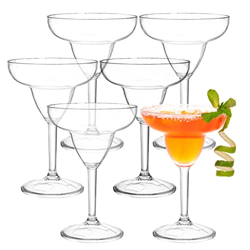 Suwimut Set of 6 Plastic Margarita Glasses, 12 oz Unbreakable Martini Cocktail Glasses with Stem, Reusable