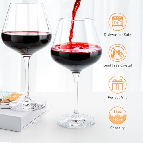 Swanfort Crystal Red Wine Glasses Set of 4 – 16 oz Elegant Long Stem Wine Glasses in Gift Box, Premium Glassware for Wedding, Anniversary, Birthday Gifts - My Kitchen Products