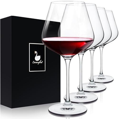 Swanfort Crystal Red Wine Glasses Set of 4 - 16 oz Elegant Long Stem Wine Glasses in Gift Box, Premium Glassware