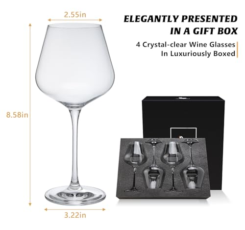 Swanfort Crystal Red Wine Glasses Set of 4 – 16 oz Elegant Long Stem Wine Glasses in Gift Box, Premium Glassware for Wedding, Anniversary, Birthday Gifts - My Kitchen Products