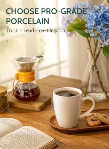 Sweese Porcelain Coffee Mugs - 16 Ounce - Set of 6, Cups for Latte, Hot Tea, Cappuccino, Mocha, Cocoa, White - My Kitchen Products