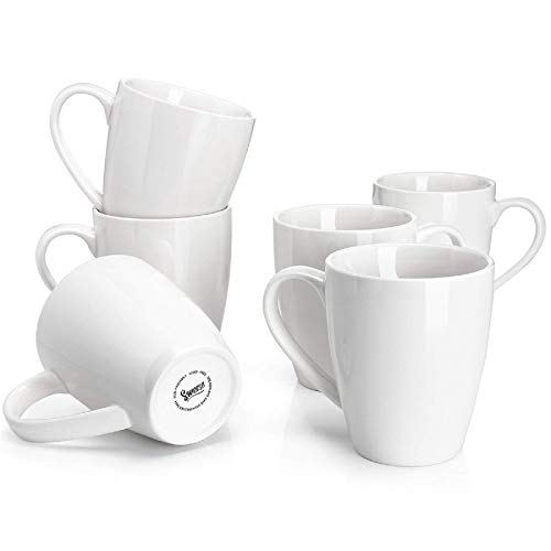 Sweese Porcelain Coffee Mugs - 16 Ounce - Set of 6, Cups for Latte, Hot Tea, Cappuccino, Mocha, Cocoa, White - My Kitchen Products