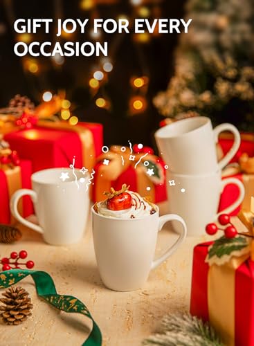 Sweese Porcelain Coffee Mugs - 16 Ounce - Set of 6, Cups for Latte, Hot Tea, Cappuccino, Mocha, Cocoa, White - My Kitchen Products