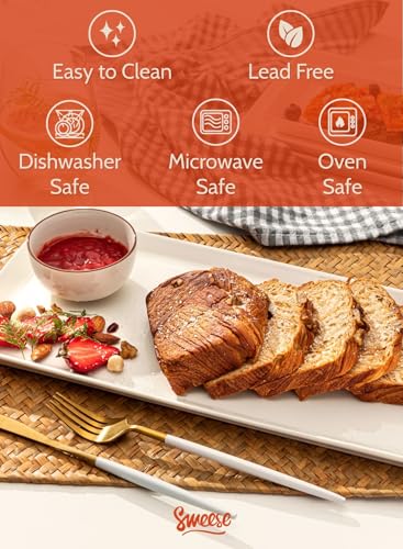 Sweese White Serving Platters, Porcelain Serving Trays for Parties, Large Rectangular Plates - 15.5 Inch, Set of 4 - My Kitchen Products