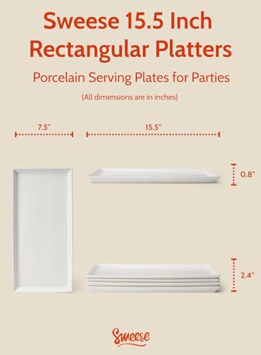 Sweese White Serving Platters, Porcelain Serving Trays for Parties, Large Rectangular Plates - 15.5 Inch, Set of 4 - My Kitchen Products