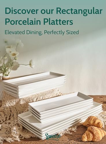Sweese White Serving Platters, Porcelain Serving Trays for Parties, Large Rectangular Plates - 15.5 Inch, Set of 4 - My Kitchen Products