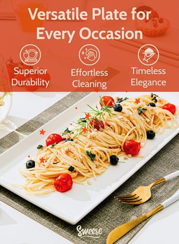 Sweese White Serving Platters, Porcelain Serving Trays for Parties, Large Rectangular Plates - 15.5 Inch, Set of 4 - My Kitchen Products