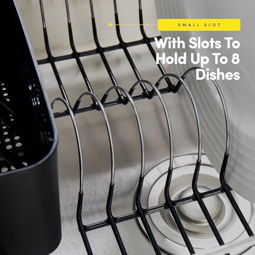 Sweet Home Collection 2 Piece Dish Drying Rack Set Drainer with Utensil Holder Simple Easy to Use Fits in Most Sinks, 14.5" x 13" x 5.25", Black - My Kitchen Products
