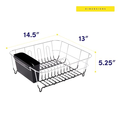 Sweet Home Collection 2 Piece Dish Drying Rack Set Drainer with Utensil Holder Simple Easy to Use Fits in Most Sinks, 14.5" x 13" x 5.25", Black - My Kitchen Products