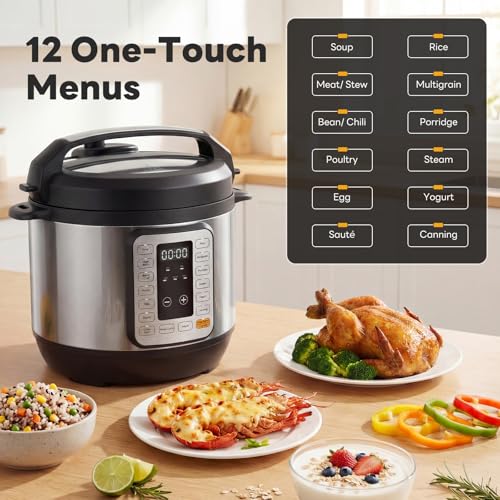 Sweetcrispy 16-in-1 Electric Pressure Cooker 6QT, 12-Preset Multi Cookers with Ceramic Pot, Slow Cook Rice Steamer Sauté Soup Yogurt Maker and More, Recipe Book - My Kitchen Products
