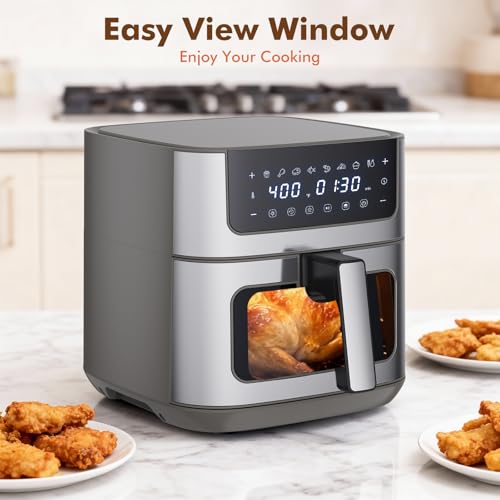 Sweetcrispy 6.34QT Air Fryer, 8-in-1 Air Fryers Oven with Visible Window, 400℉ Fast Heating, Nonstick Dishwasher-Safe Basket, Timer & Auto-Off, Stainless Steel, Grey - My Kitchen Products