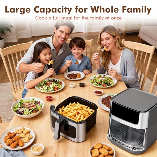 Sweetcrispy 6.34QT Air Fryer, 8-in-1 Air Fryers Oven with Visible Window, 400℉ Fast Heating, Nonstick Dishwasher-Safe Basket, Timer & Auto-Off, Stainless Steel, Grey - My Kitchen Products