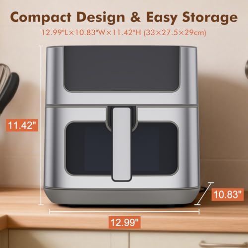 Sweetcrispy 6.34QT Air Fryer, 8-in-1 Air Fryers Oven with Visible Window, 400℉ Fast Heating, Nonstick Dishwasher-Safe Basket, Timer & Auto-Off, Stainless Steel, Grey - My Kitchen Products