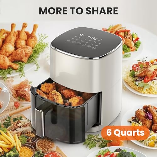 Sweetcrispy 6QT Air Fryer with Window, Square Airfryer Oven 12-in-1 for Family, 400°F Rapid Air Crispy Technology, Roast Bake Dehydrate, Nonstick & Easy-Clean Basket, Off-White - My Kitchen Products
