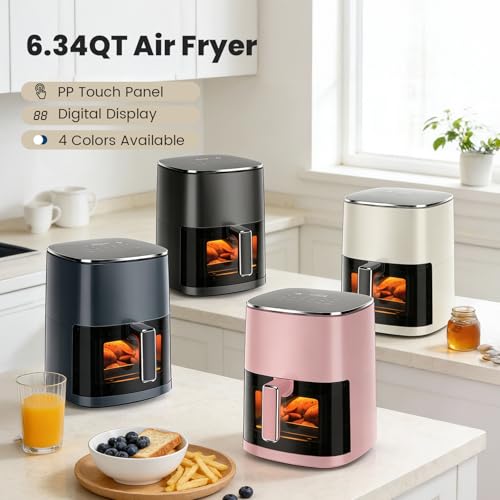 Sweetcrispy 6QT Air Fryer with Window, Square Airfryer Oven 12-in-1 for Family, 400°F Rapid Air Crispy Technology, Roast Bake Dehydrate, Nonstick & Easy-Clean Basket, Off-White - My Kitchen Products