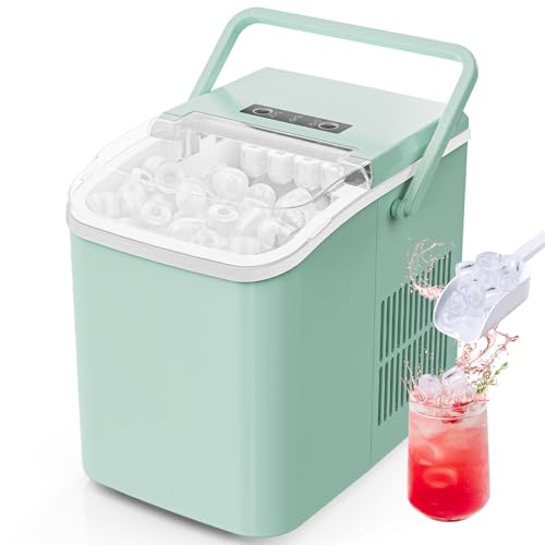 Sweetcrispy Countertop Ice Maker with Scoop, Basket and Handle, Portable Ice Machine 9 Cubes Ready in 6 Mins, 26.5lbs in 24Hrs, 2 Sizes for Home Kitchen Office Bar Party, Green - My Kitchen Products