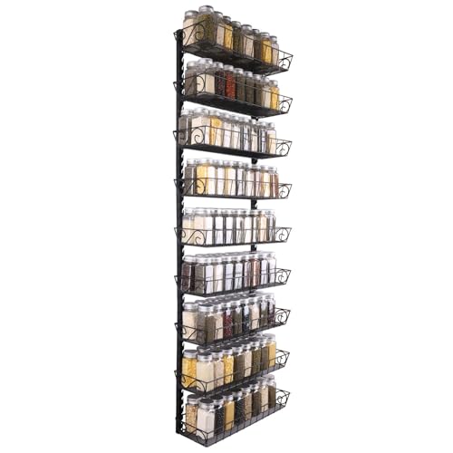 SWOMMOLY Adjustable Wall Mount Spice Rack, 9-Tier Dual-use (Multi-use) Organizer, Black - My Kitchen Products
