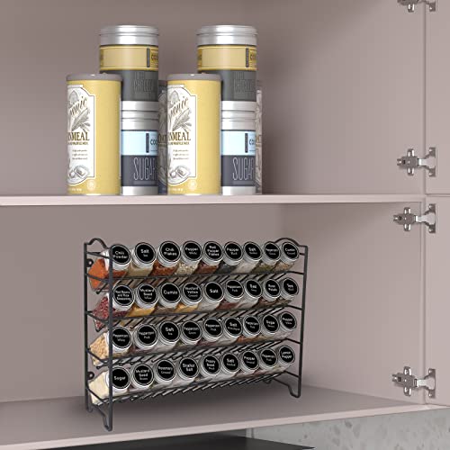 SWOMMOLY Spice Rack Organizer with 36 Empty Square Spice Jars, 396 Spice Labels with Chalk Marker and Funnel Complete Set, for Countertop, Cabinet or Wall Mount, Black - My Kitchen Products