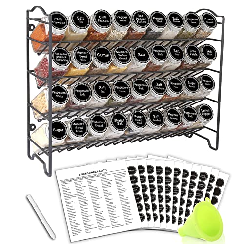 SWOMMOLY Spice Rack Organizer with 36 Empty Square Spice Jars, 396 Spice Labels with Chalk Marker and Funnel Complete Set, for Countertop, Cabinet or Wall Mount, Black - My Kitchen Products