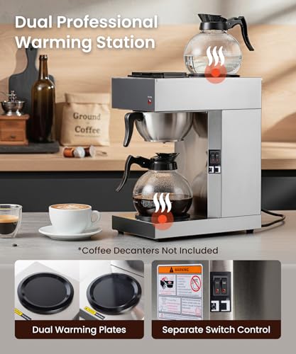 SYBO 12 Cup Coffee Maker Commercial, Pour Over Coffee Maker Brewer, Industrial Stainless Steel Cafetera with 2 Warmers - My Kitchen Products