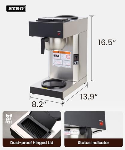 SYBO 12 Cup Coffee Maker Commercial, Pour Over Coffee Maker Brewer, Industrial Stainless Steel Cafetera with 2 Warmers - My Kitchen Products