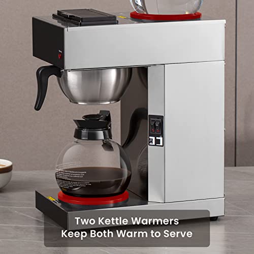 SYBO 12-Cup Commercial Drip Coffee Maker, Pour Over Coffee Maker Brewer with 2 Glass Carafes and Warmers, Stainless Steel Cafetera SF-CB-2GA - My Kitchen Products