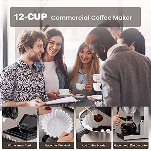SYBO 12-Cup Commercial Drip Coffee Maker, Pour Over Coffee Maker Brewer with 2 Glass Carafes and Warmers, Stainless Steel Cafetera SF-CB-2GA - My Kitchen Products