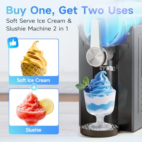 SYINTAO 2-in-1 Slushie & Soft Serve Ice Cream Maker, No-Ice-Needed Frozen Drink Machine with LED Display, 6 Preset Modes, Auto-Clean & Delay Timer – Gift for Family - My Kitchen Products