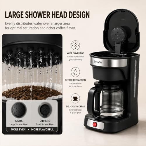 Sykaffe 12-Cup Coffee Maker, Drip Coffee Maker, Reusable Filter, Automatic Keep-Warm & Pause, Easy-View Water Tank, Heat-Resistant Coffee Pot，Coffee maker perfect for family gatherings, black - My Kitchen Products