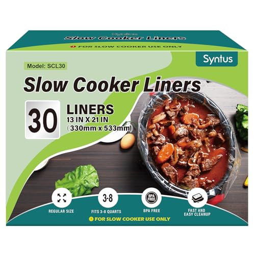 Syntus Slow Cooker Liners, 30 Count Cooking Bags Large Size Disposable Pot Liners Plastic Bags, Fit 3QT to 8QT for Slow Cooker Cooking Trays, 13"x 21", 30 Liners - My Kitchen Products