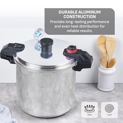 T-fal 22-Quart Aluminum Pressure Canner, 3 PSI Settings, Home Canning, Includes Racks & Canning Guide, Large Capacity, Pressure & Water Bath Canning for Vegetables, Meats, Seafood & Fruits, Silver - My Kitchen Products