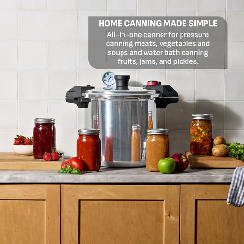 T-fal 22-Quart Aluminum Pressure Canner, 3 PSI Settings, Home Canning, Includes Racks & Canning Guide, Large Capacity, Pressure & Water Bath Canning for Vegetables, Meats, Seafood & Fruits, Silver - My Kitchen Products