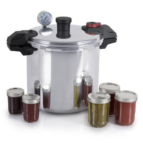 T-fal 22-Quart Aluminum Pressure Canner, 3 PSI Settings, Home Canning, Includes Racks & Canning Guide, Large Capacity, Pressure & Water Bath Canning for Vegetables, Meats, Seafood & Fruits, Silver - My Kitchen Products