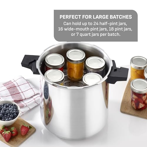 T-fal 22-Quart Aluminum Pressure Canner, 3 PSI Settings, Home Canning, Includes Racks & Canning Guide, Large Capacity, Pressure & Water Bath Canning for Vegetables, Meats, Seafood & Fruits, Silver - My Kitchen Products