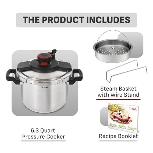 T-fal Clipso Stainless Steel Pressure Cooker, 6.3 Quart, Recipe Book, Steam Basket, Easy-Open Lid, Secure Locking System, Adjustable Pressure Valve, Induction Cookware, Pots and Pans, Kitchen, Silver - My Kitchen Products