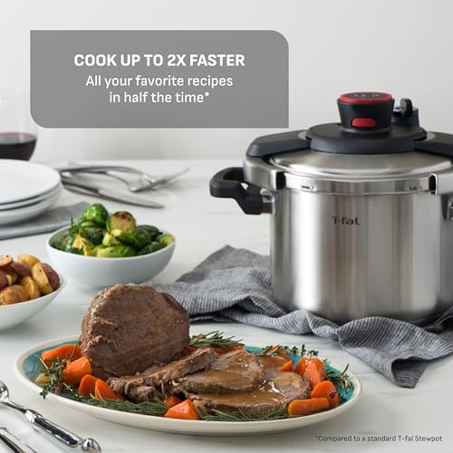 T-fal Clipso Stainless Steel Pressure Cooker, 6.3 Quart, Recipe Book, Steam Basket, Easy-Open Lid, Secure Locking System, Adjustable Pressure Valve, Induction Cookware, Pots and Pans, Kitchen, Silver - My Kitchen Products