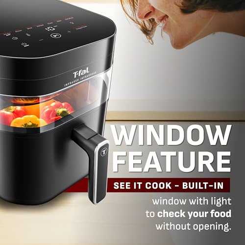 T-fal Infrared Air Fryer, 2x Faster Than Traditional Heating*, Large Air Fryer Dehydrator Combo, 8 Cooking Functions, Window With Light, No-Shake Technology, Dishwasher Safe, 1800W, Black - My Kitchen Products