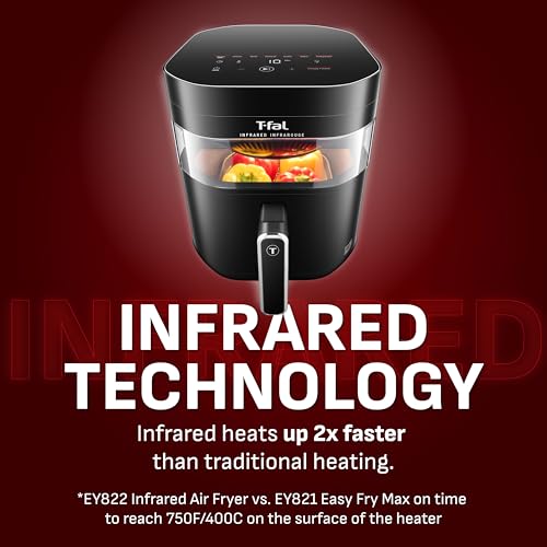 T-fal Infrared Air Fryer, 2x Faster Than Traditional Heating*, Large Air Fryer Dehydrator Combo, 8 Cooking Functions, Window With Light, No-Shake Technology, Dishwasher Safe, 1800W, Black - My Kitchen Products