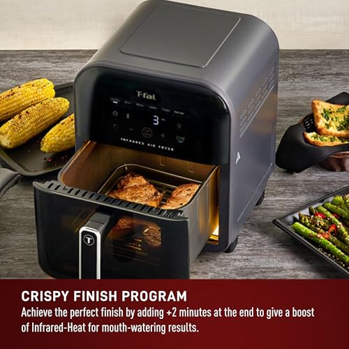 T-fal Infrared Air Fryer, 2x Faster Than Traditional Heating*, Large Air Fryer Toaster Oven Combo, 6 Qt Digital Touch Screen, 7-in-1 Cooking Functions, No-Shake Technology, 1550W, Black, - My Kitchen Products