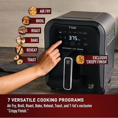 T-fal Infrared Air Fryer, 2x Faster Than Traditional Heating*, Large Air Fryer Toaster Oven Combo, 6 Qt Digital Touch Screen, 7-in-1 Cooking Functions, No-Shake Technology, 1550W, Black, - My Kitchen Products