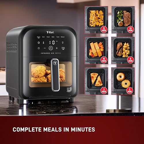 T-fal Infrared Air Fryer, 2x Faster Than Traditional Heating*, Large Air Fryer Toaster Oven Combo, 6 Qt Digital Touch Screen, 7-in-1 Cooking Functions, No-Shake Technology, 1550W, Black, - My Kitchen Products