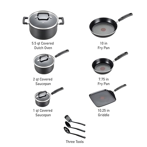 T-Fal Signature Nonstick Pots and Pans Set 12 Piece, Oven Broiler Safe 350F, Kitchen Cookware Set w/Fry Pans, Saucepans, Saute Pan, Dutch Oven, Griddle, Kitchen, Home, Dishwasher Safe, Black - My Kitchen Products