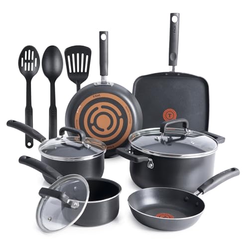 T-Fal Signature Nonstick Pots and Pans Set 12 Piece, Oven Broiler Safe 350F, Kitchen Cookware Set w/Fry Pans, Saucepans, Saute Pan, Dutch Oven, Griddle, Kitchen, Home, Dishwasher Safe, Black - My Kitchen Products