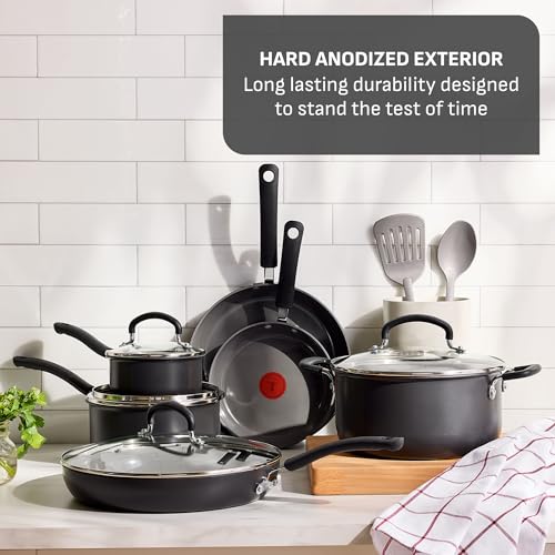 T-Fal Ultimate Hard Anodized 12-Piece Ceramic Nonstick Cookware Set, Oven Safe Up to 400°F, Ceramic Pots and Pans Set, Frying Pans, Saucepan, Stockpot, Cooking Utensils, Stone - My Kitchen Products