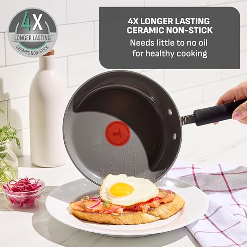T-Fal Ultimate Hard Anodized 12-Piece Ceramic Nonstick Cookware Set, Oven Safe Up to 400°F, Ceramic Pots and Pans Set, Frying Pans, Saucepan, Stockpot, Cooking Utensils, Stone - My Kitchen Products